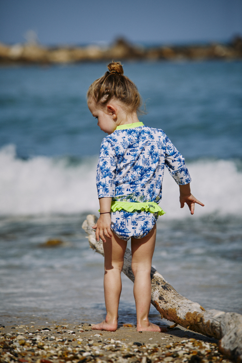 baby girl wearing a Toile de Jouy Balinaise bikini bottom