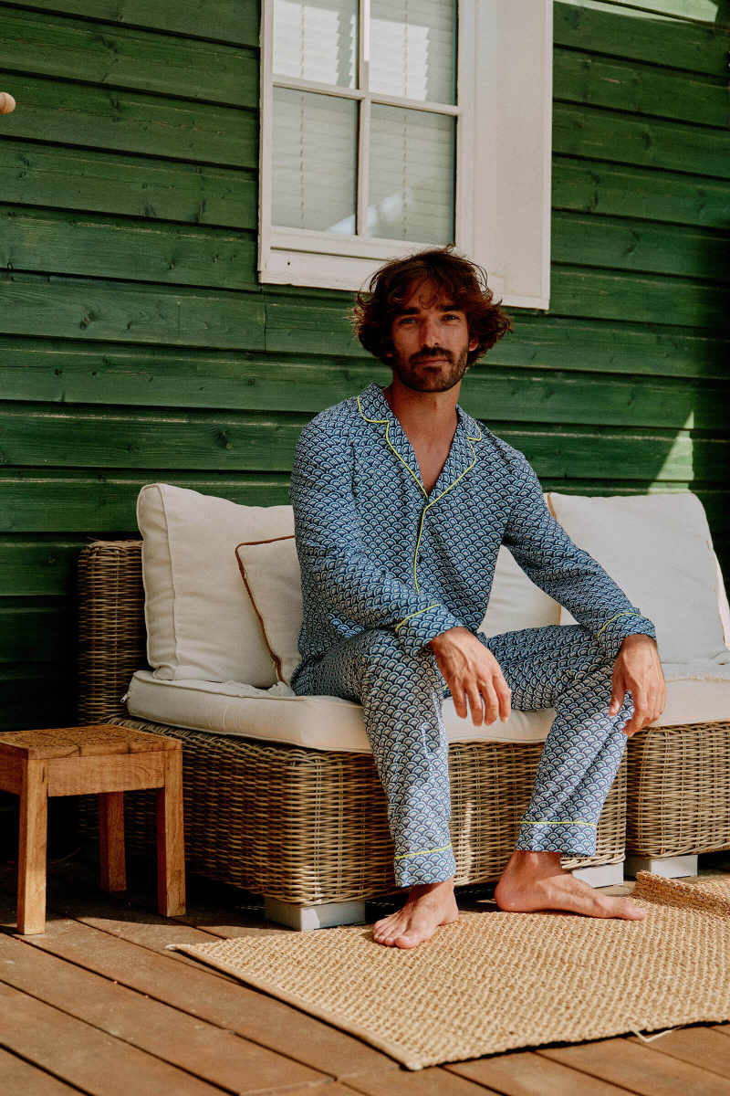 Man wearing the Blue Kyoto pyjama