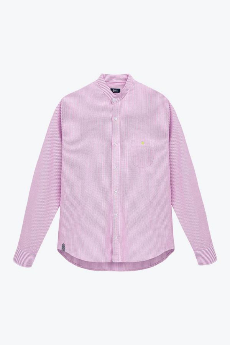 Chemise rayée rose col mao